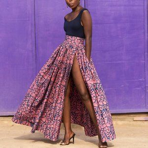 SIKA Azumi Skirt - Pink and Navy Maxi Skirt, Size S (UK 8)